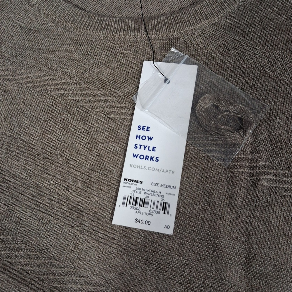 Apt. 9 Sweater Womens Medium Brown Asymmetrical Sharkbite Hem Textured Knit NEW - Picture 3 of 6